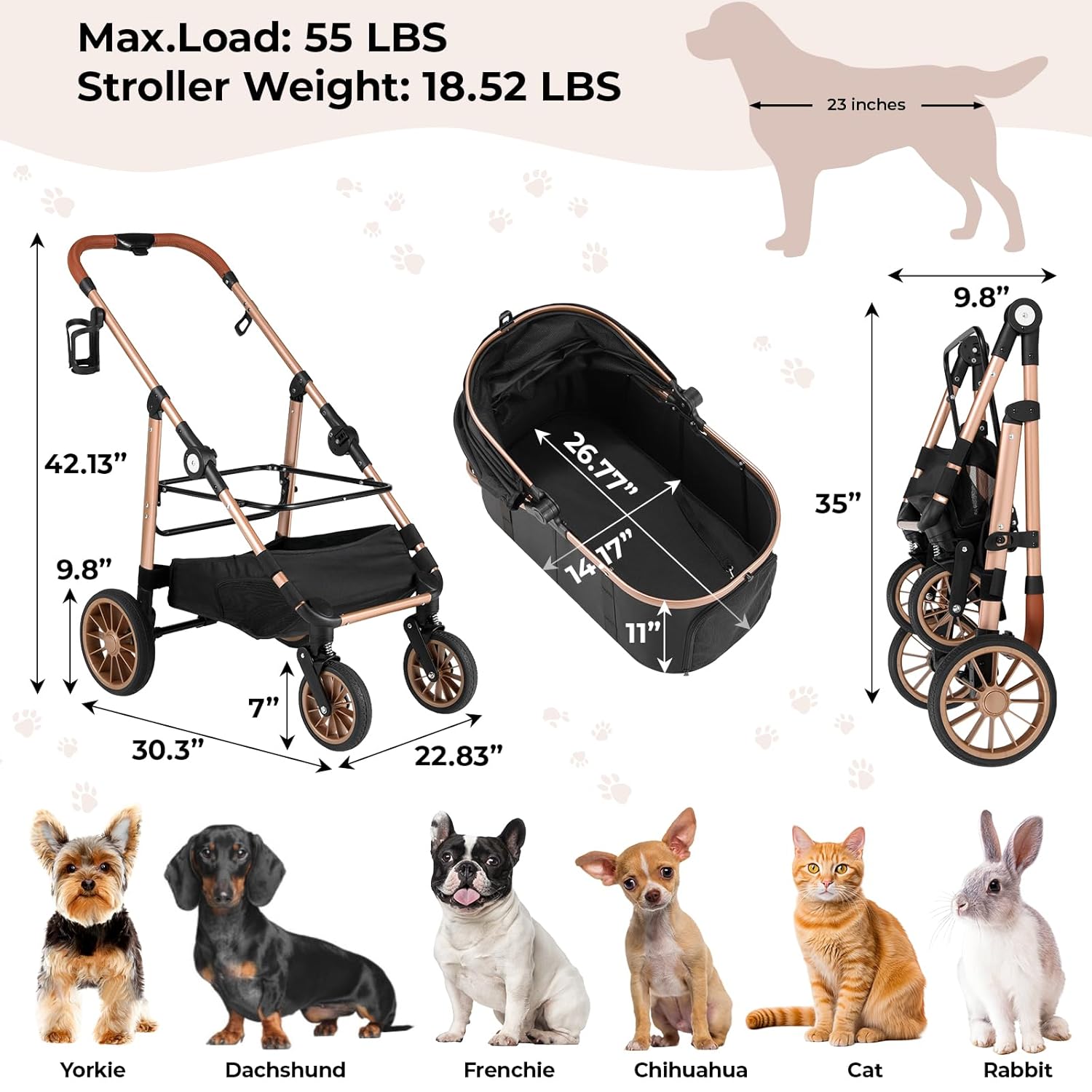 Foldable Pet Stroller for Medi - огляд і ціна Pet Stroller Carrier